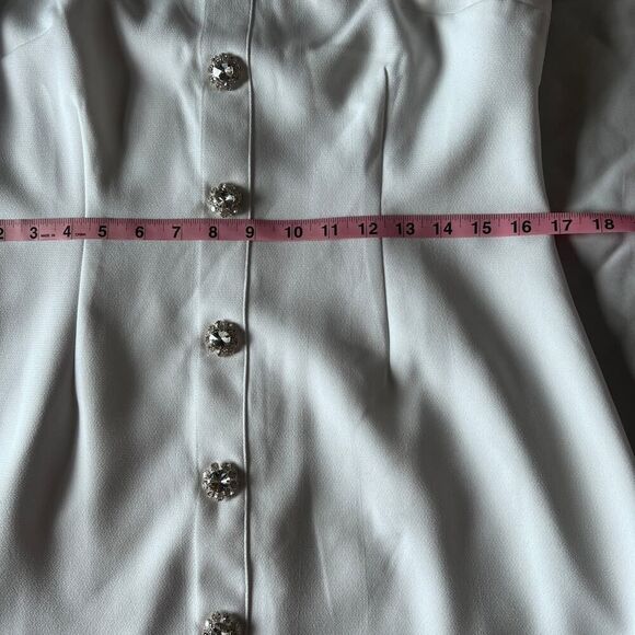 Danielle Bernstein Puff Sleeve Dress L NWT $89 Crystal Button Mini Cocktail - Picture 9 of 11